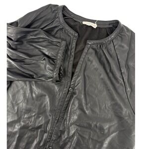 Avec Les Filles Black Faux Leather Edgy Gothic Retro  Button Down Top Size L